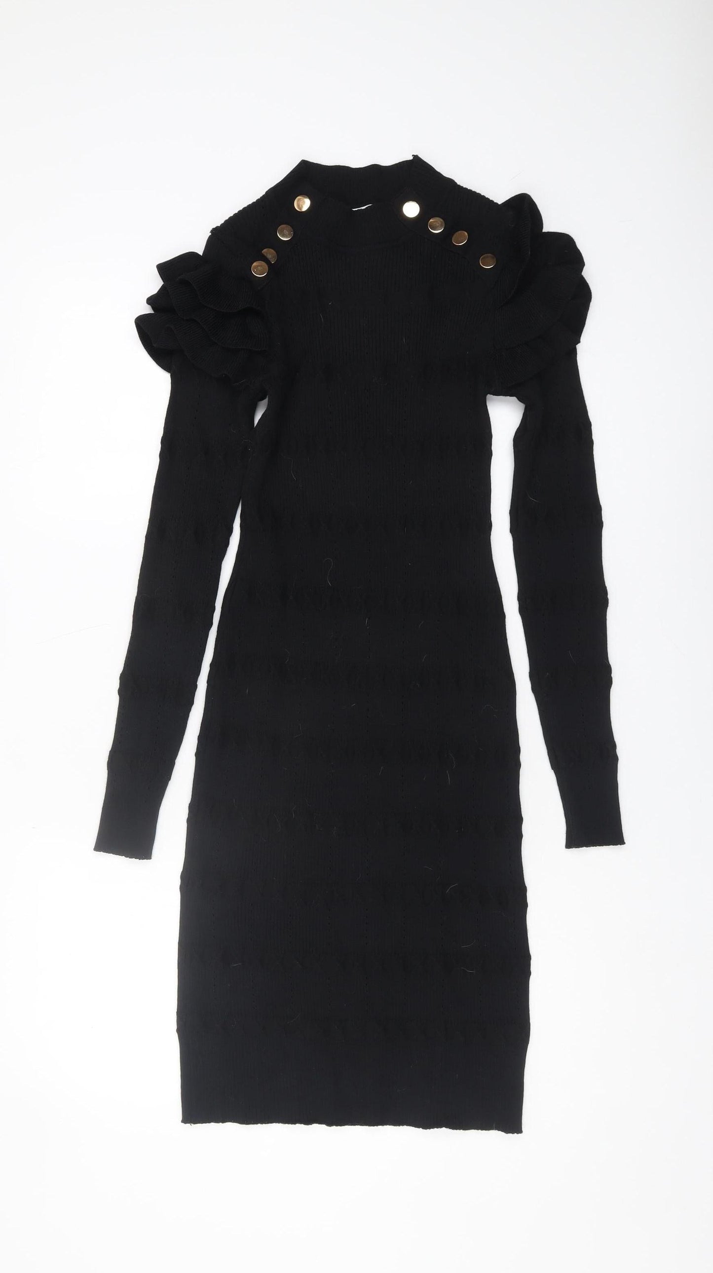 Yu & Me Women’s Black Knit Dress M/L Ruffle Sleeves