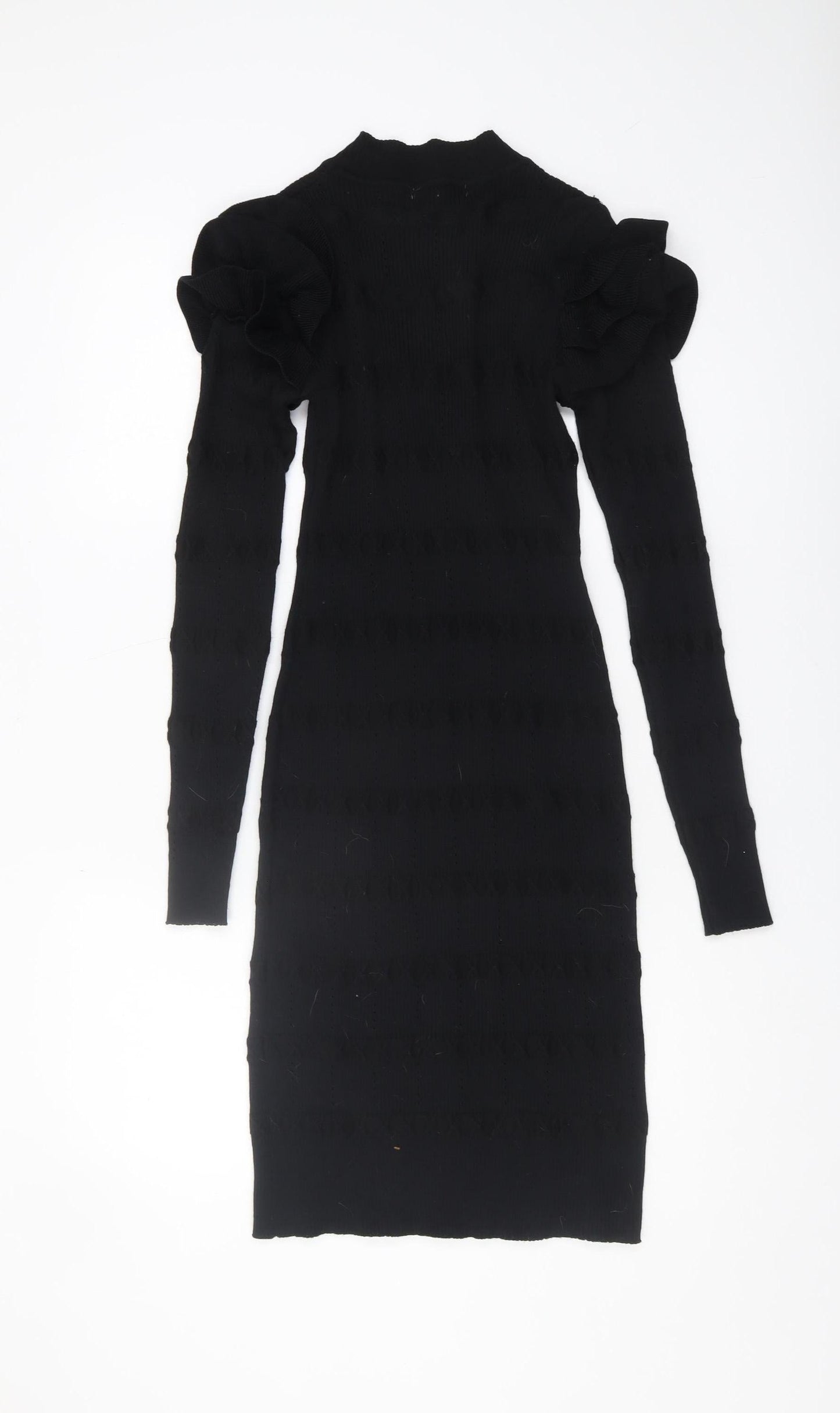 Yu & Me Women’s Black Knit Dress M/L Ruffle Sleeves