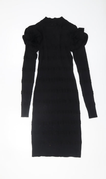 Yu & Me Women’s Black Knit Dress M/L Ruffle Sleeves