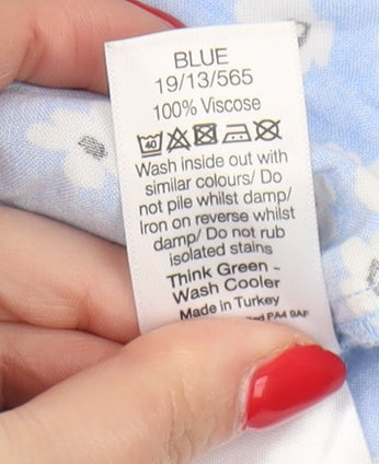 M&Co Women's Blue Petite Button-Up Floral Top