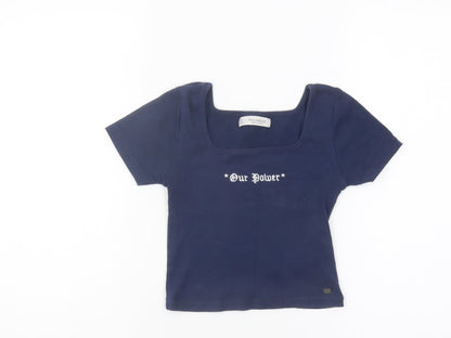 Womens UK Size S Pull & Bear Blue Cropped T-Shirt