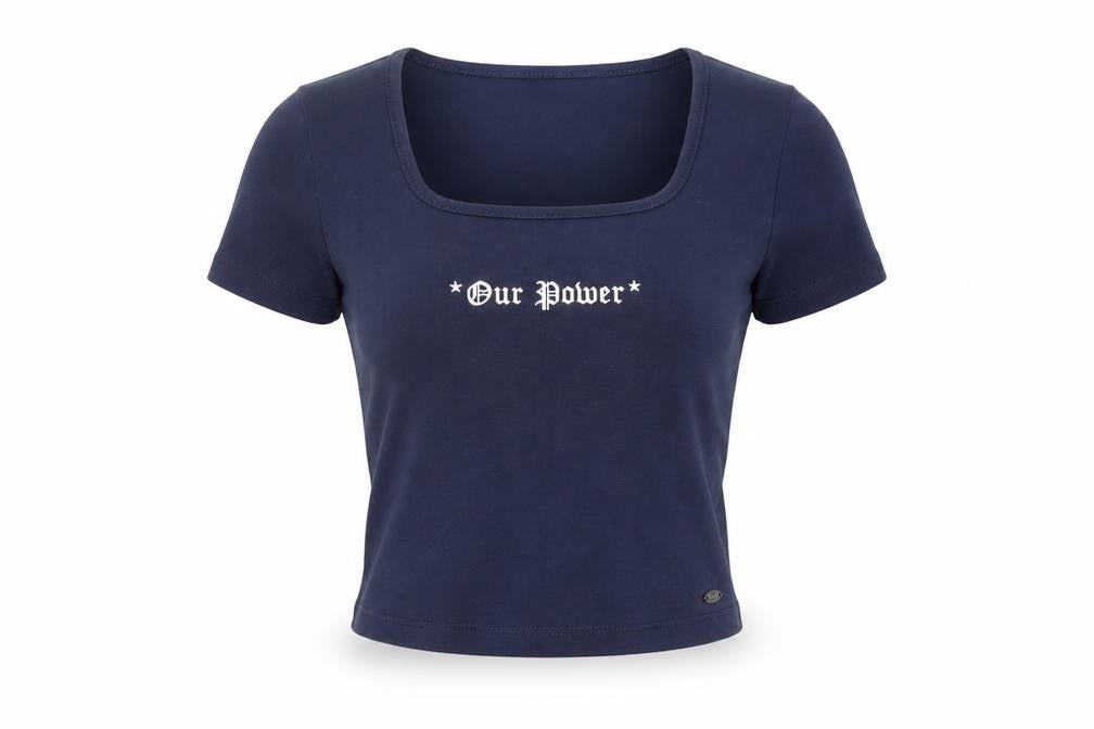 Womens UK Size S Pull & Bear Blue Cropped T-Shirt