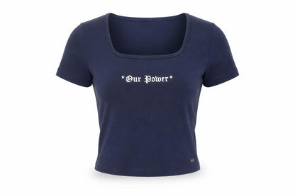 Womens UK Size S Pull & Bear Blue Cropped T-Shirt