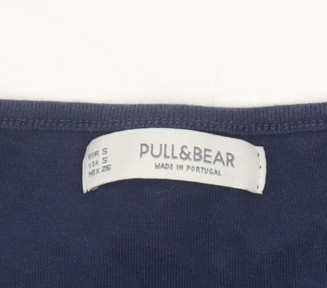 Womens UK Size S Pull & Bear Blue Cropped T-Shirt