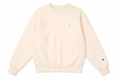 Front view of Champion Beige unisex sweatshirt small pullover crew neck