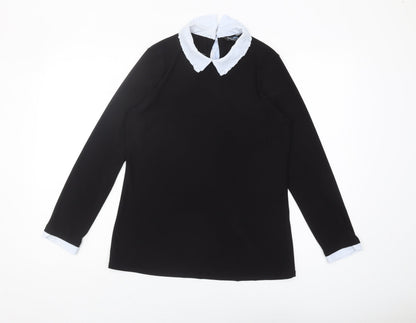 Womens UK Size 14 Blue Chameleon Black Basic Blouse