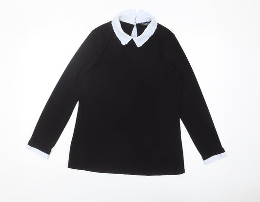Womens UK Size 14 Blue Chameleon Black Basic Blouse