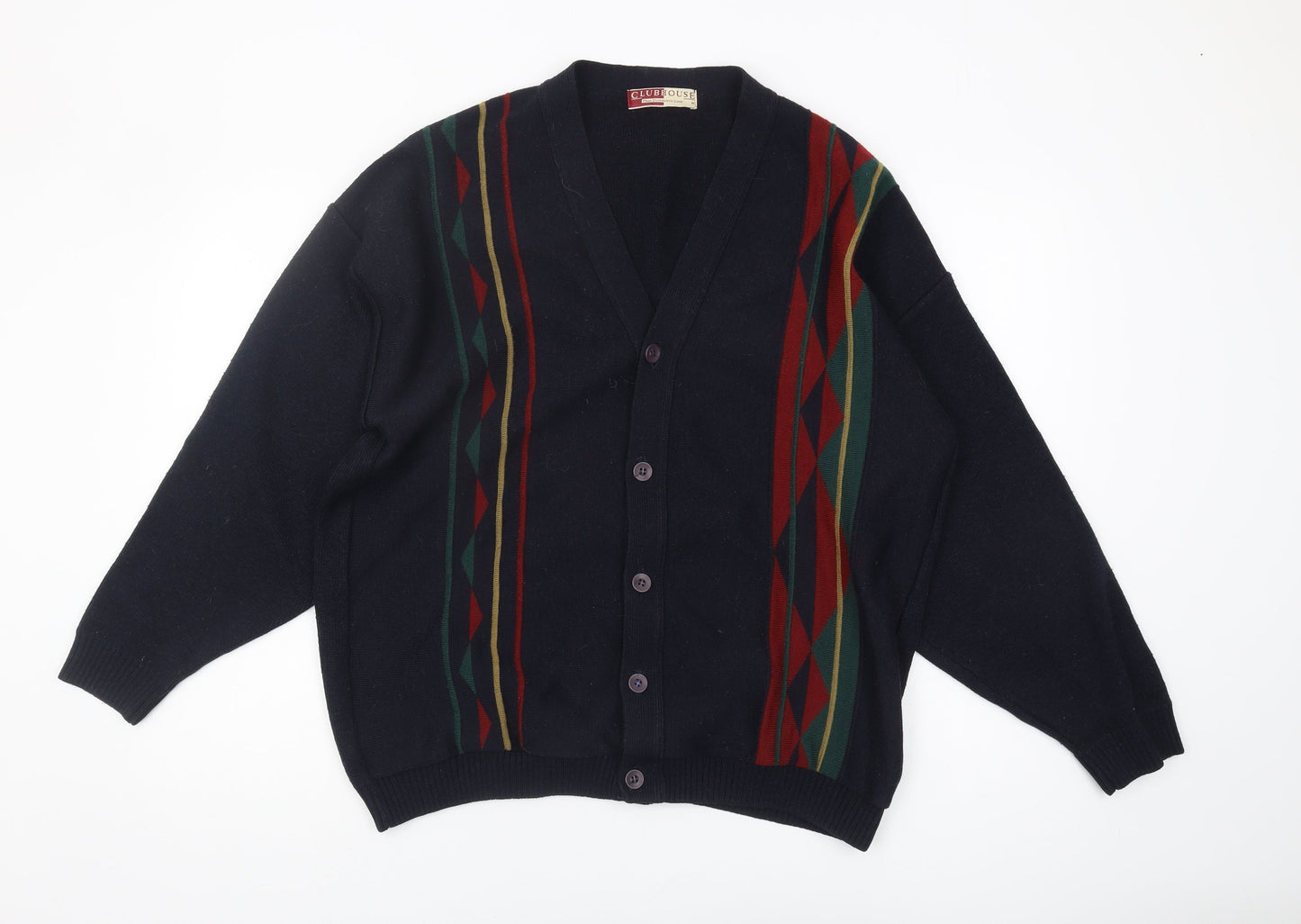 Club House Men's Black Argyle Cardigan - Medium