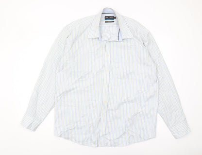 Marks and Spencer Men's Blue Striped Shirt, Size 42