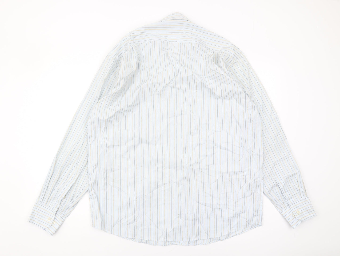 Marks and Spencer Men's Blue Striped Shirt, Size 42