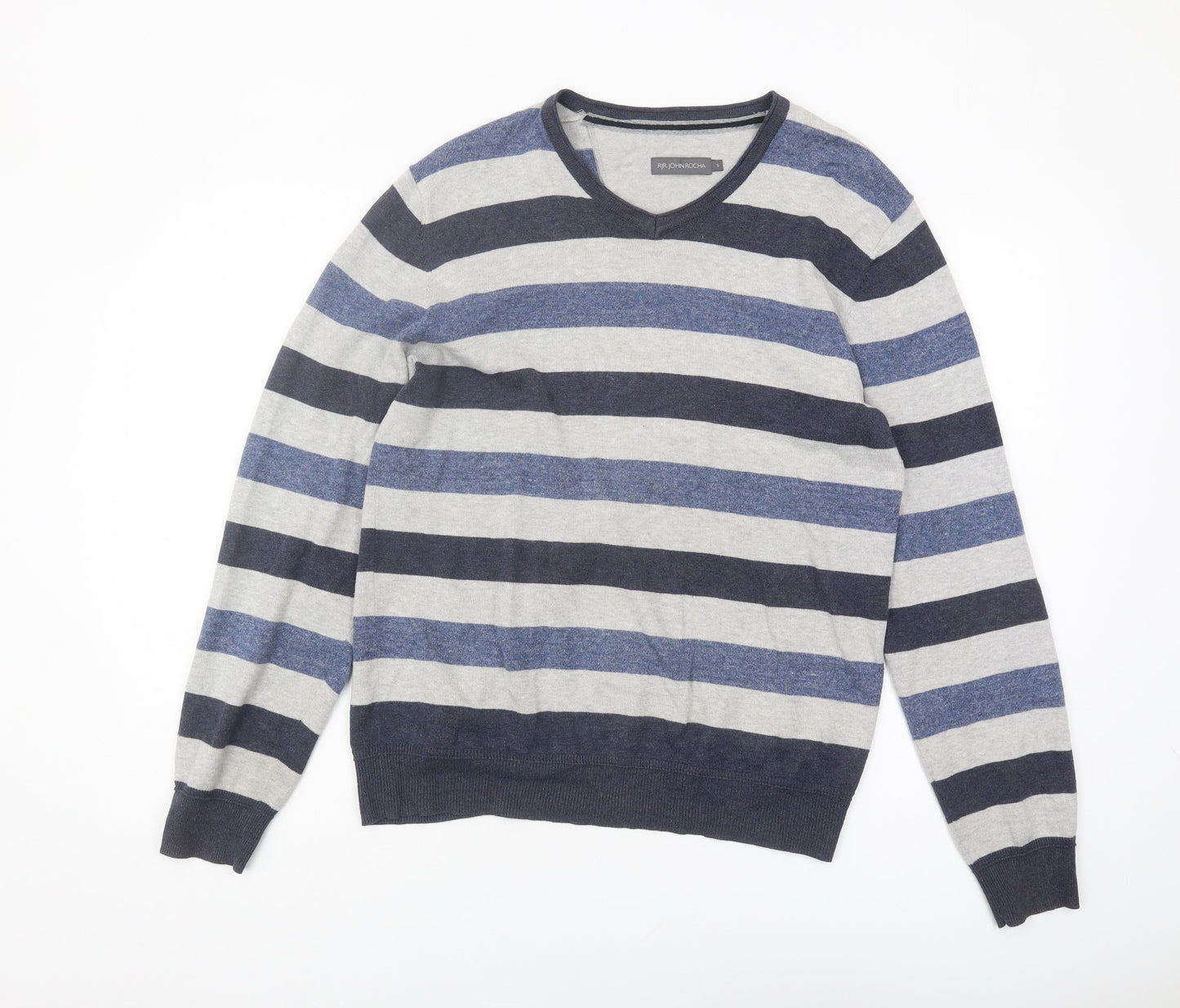 RJR.John Rocha Men's Grey Blue Striped Pullover Jumper S