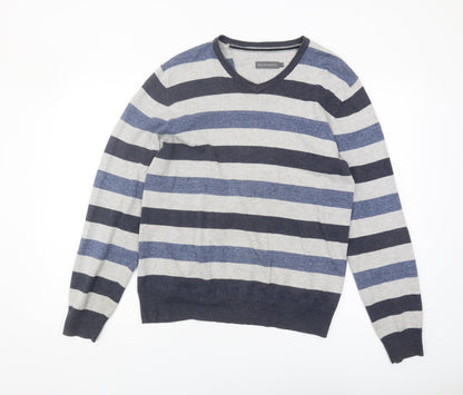 RJR.John Rocha Men's Grey Blue Striped Pullover Jumper S