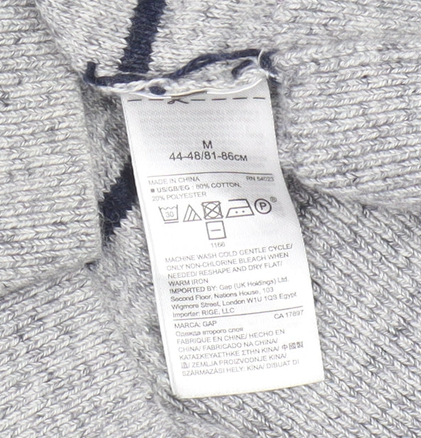 GAP Men's Grey Striped V-Neck Pullover Jumper M