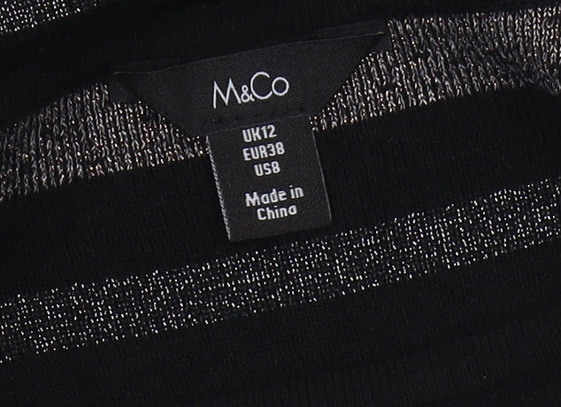 Womens UK Size 12 M&Co Black Tunic Jumper