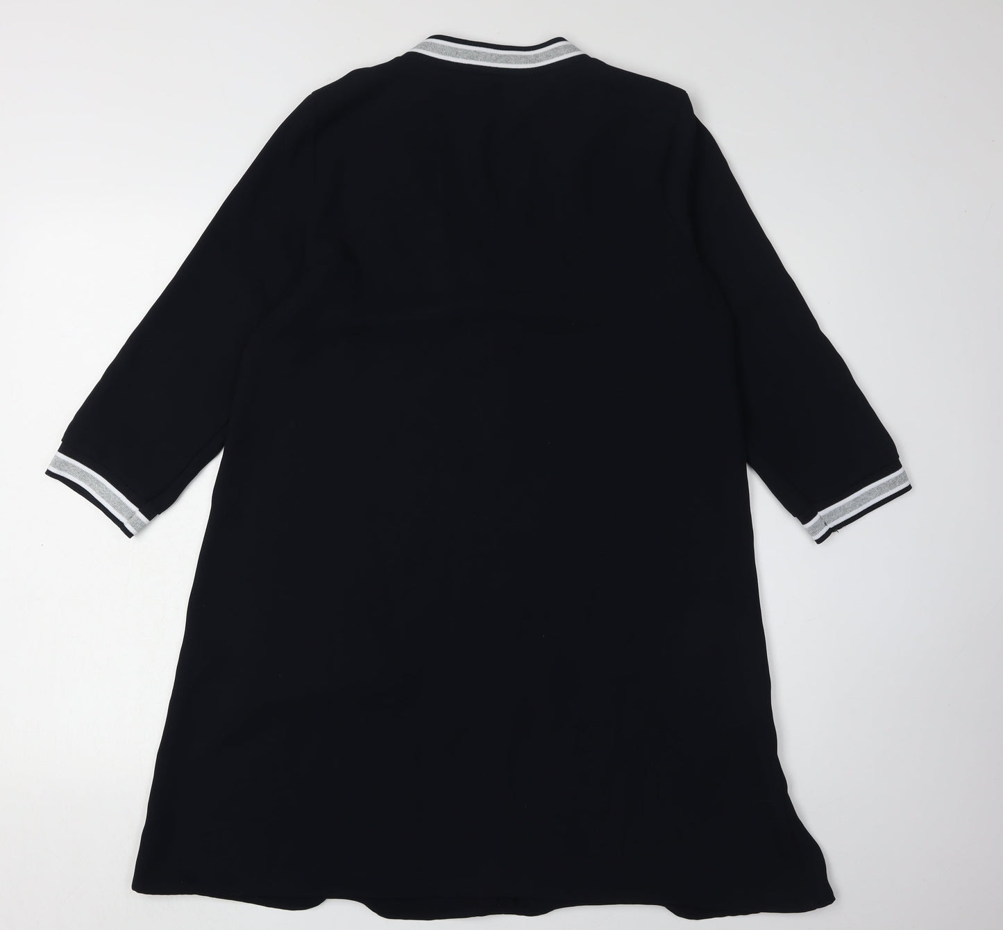 Zara Women Black 3/4 Sleeve V-Neck Dress M
