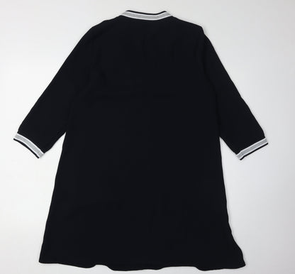 Zara Women Black 3/4 Sleeve V-Neck Dress M