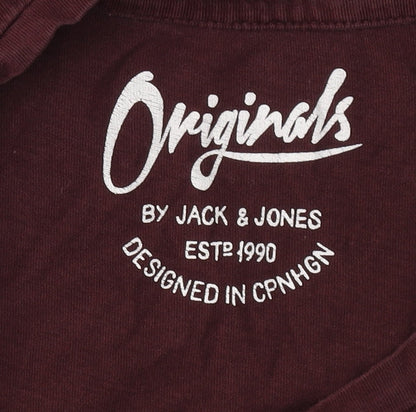 Jack & Jones Mens Red Graphic T-Shirt, Size L, Crew Neck