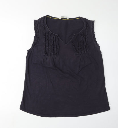 Boden Women's Black V-Neck Cotton Tank, Size 14