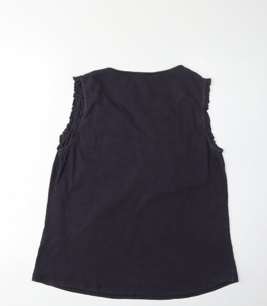 Boden Women's Black V-Neck Cotton Tank, Size 14