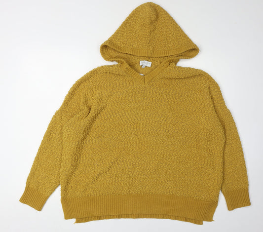 Apricot Women's Yellow Hooded V-Neck Jumper Size 16