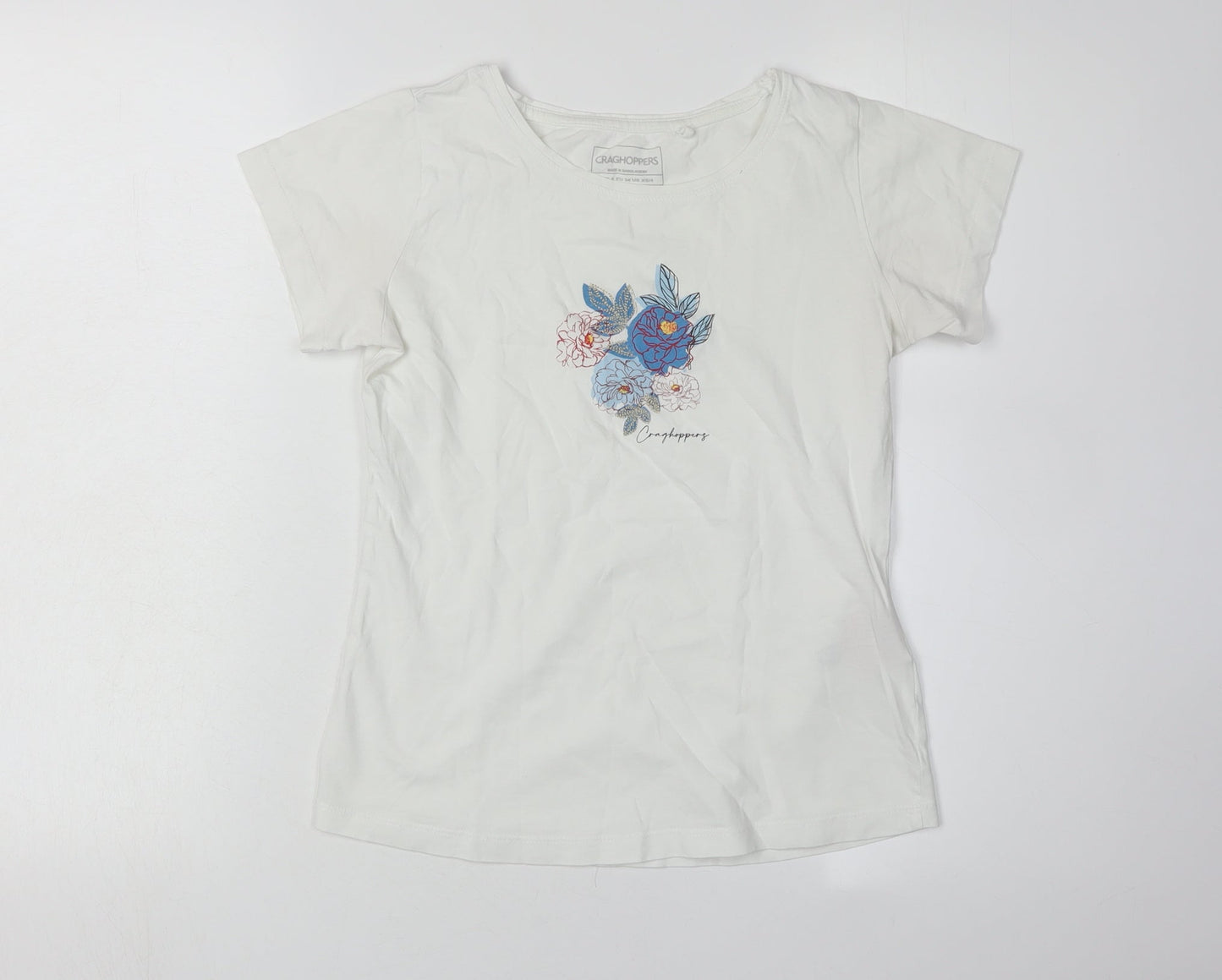 Craghoppers Girls White Floral Embroidered T-Shirt XS