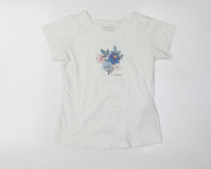 Craghoppers Girls White Floral Embroidered T-Shirt XS