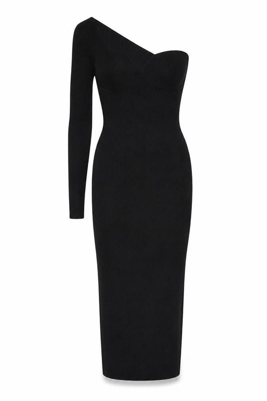Front view of ASOS Design Women's Black One Shoulder Midi Dress