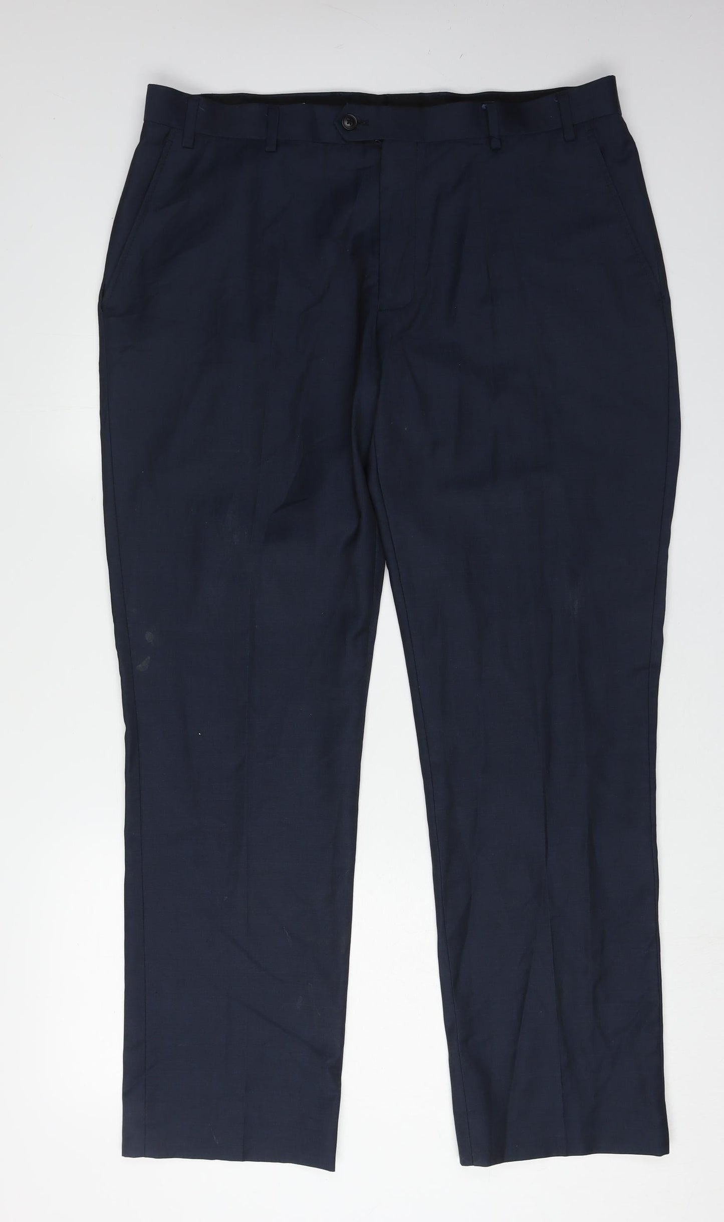 Next Men's Blue Trousers, Size 36, Wool Blend, Business Formal