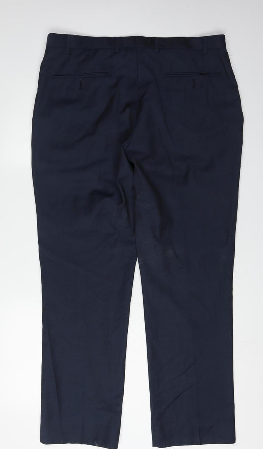 Next Men's Blue Trousers, Size 36, Wool Blend, Business Formal