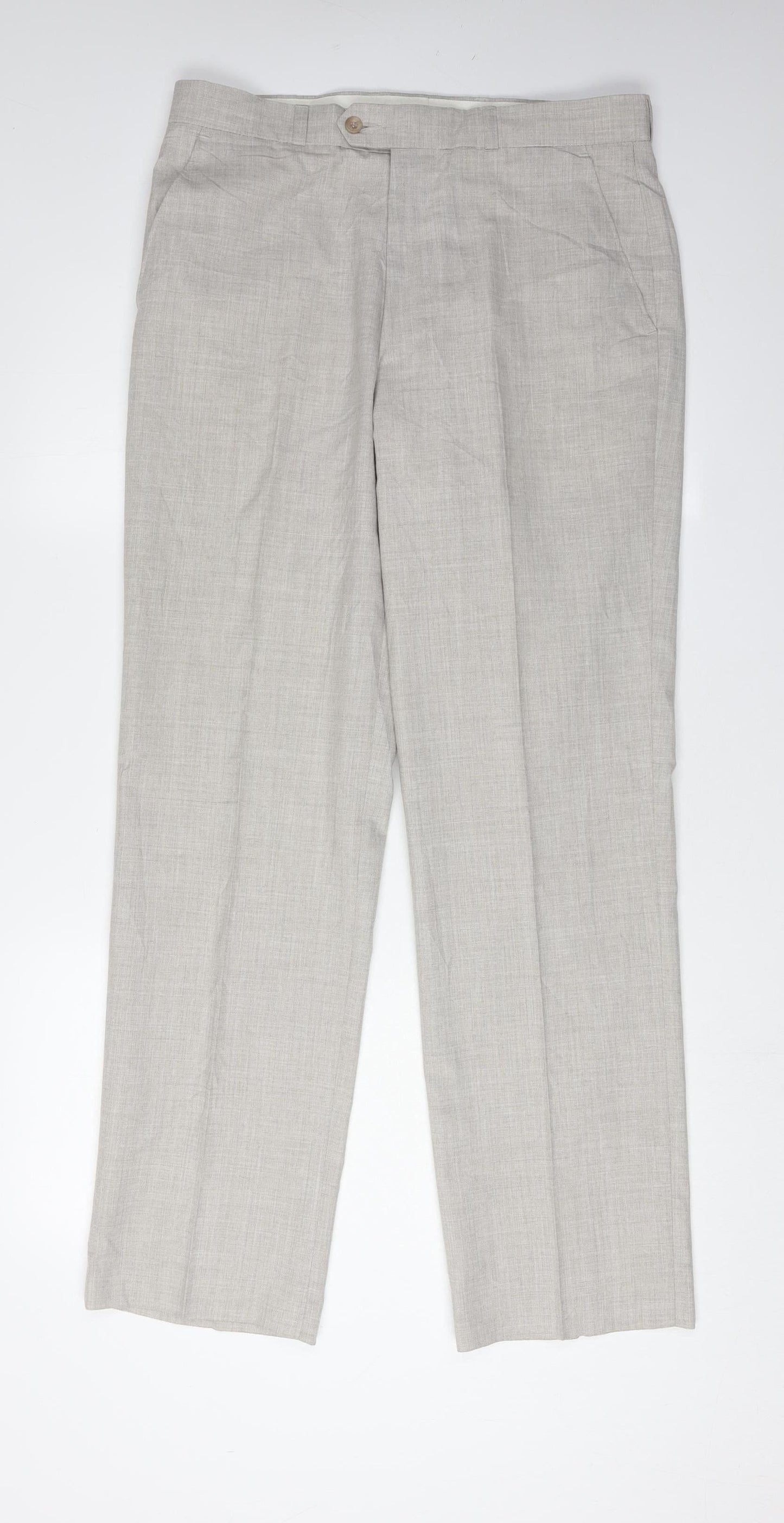 Gurteen Men's Grey Trousers Size 34 Regular Polyester Viscose