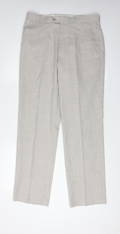 Gurteen Men's Grey Trousers Size 34 Regular Polyester Viscose