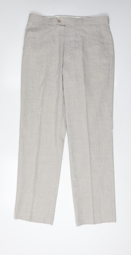 Gurteen Men's Grey Trousers Size 34 Regular Polyester Viscose