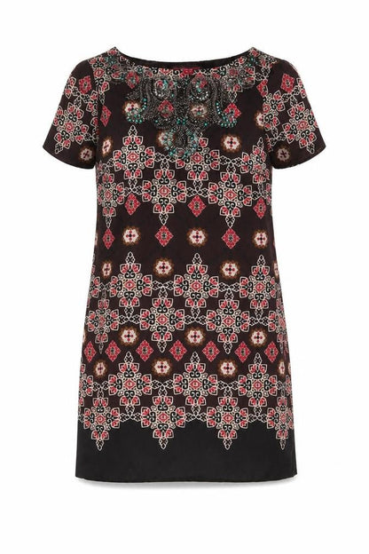 Monsoon Women's Brown Geometric Silk Dress Size 10
