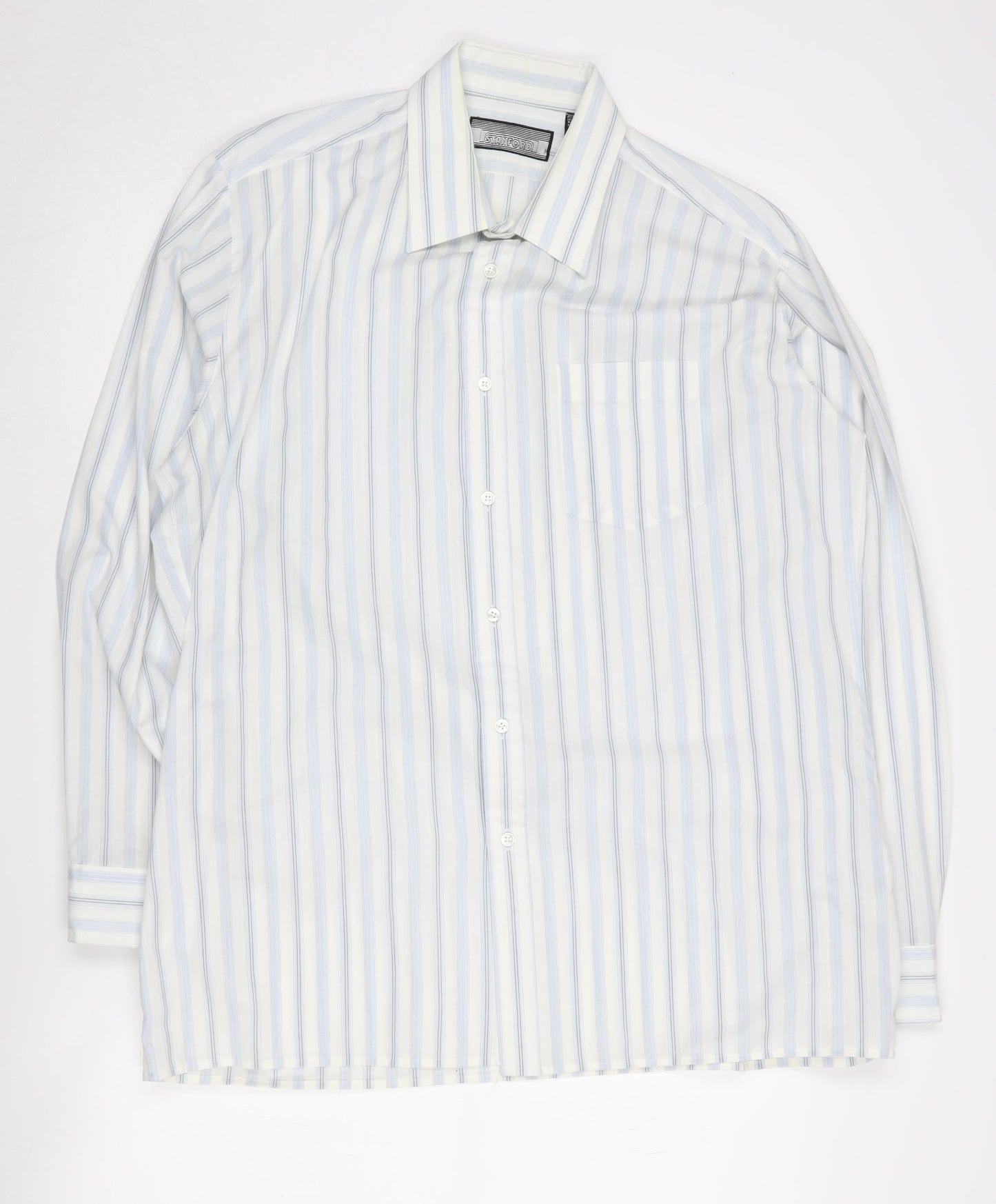 Stafford Men's Blue Striped Long Sleeve Button-Up Shirt