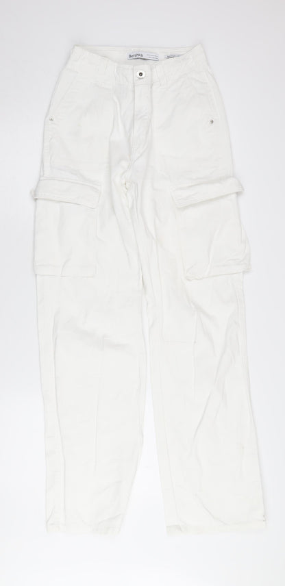 Womens UK Size 6 Bershka  Cargo White Trousers