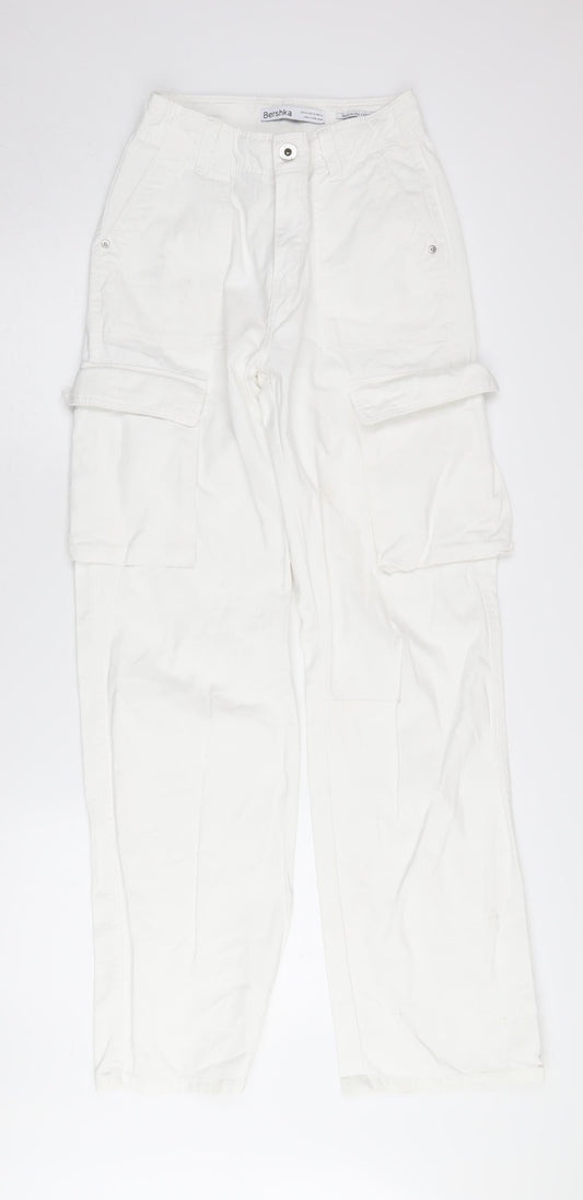 Bershka Women's White Cargo Trousers Size 6