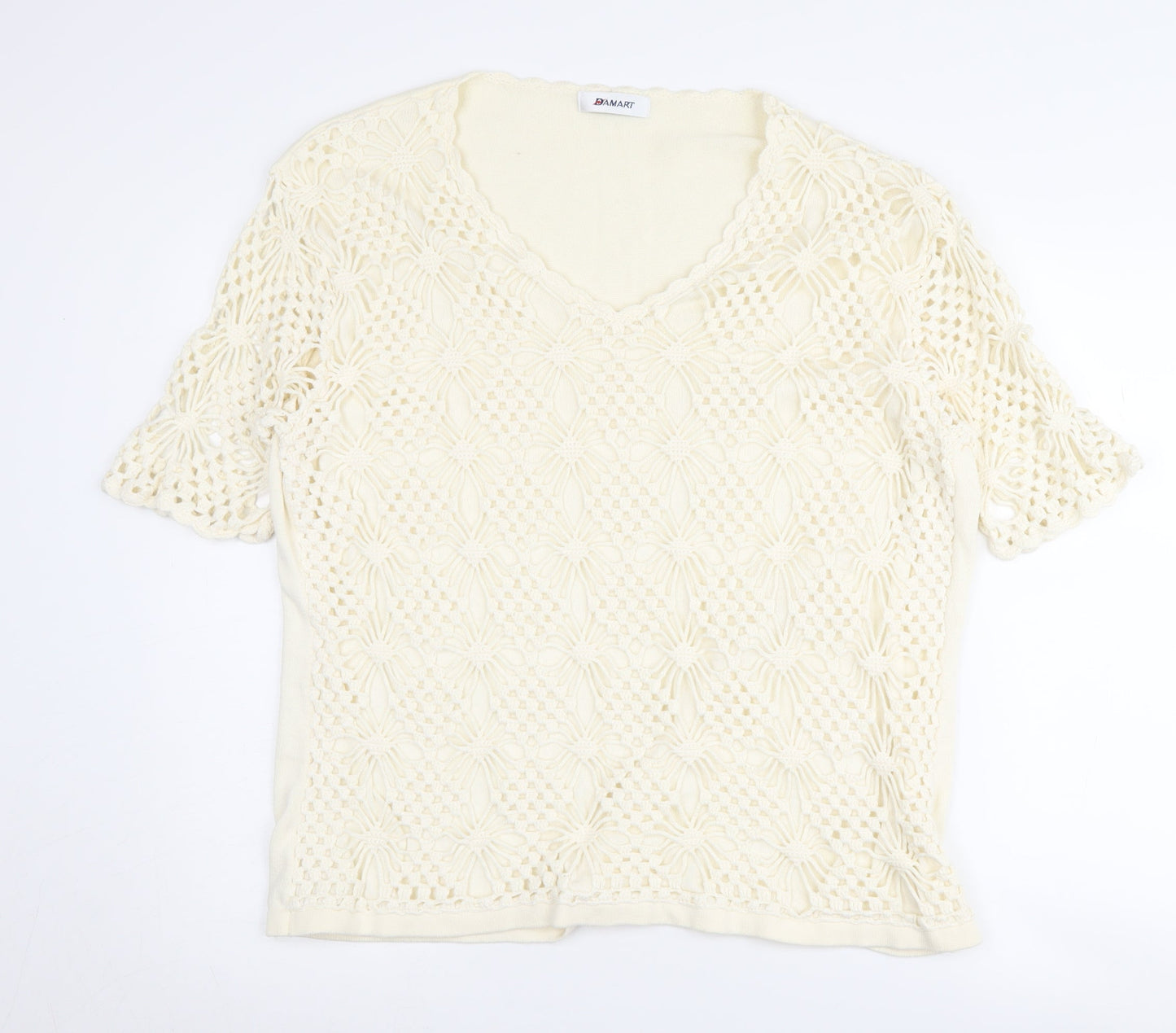 Damart Women's Ivory Crochet Pullover, Size 24, V-Neck