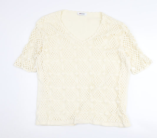 Damart Women's Ivory Crochet Pullover, Size 24, V-Neck