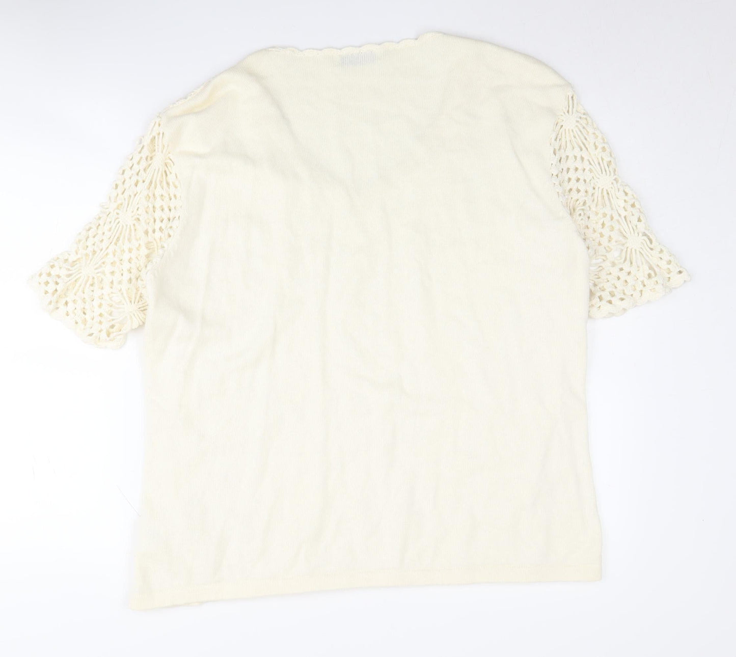 Damart Women's Ivory Crochet Pullover, Size 24, V-Neck