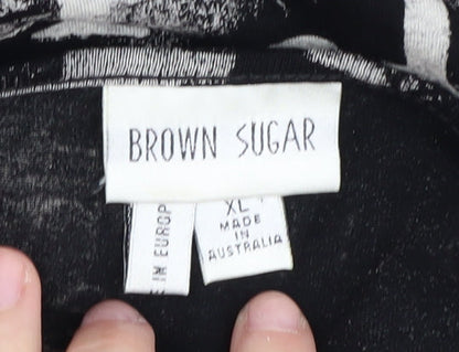 Brown Sugar Women's XL Black Geometric V-Neck Top