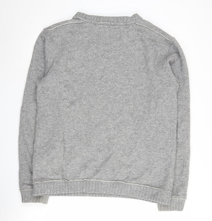 Jack Wills Men's Grey Wool Blend V-Neck Jumper Large