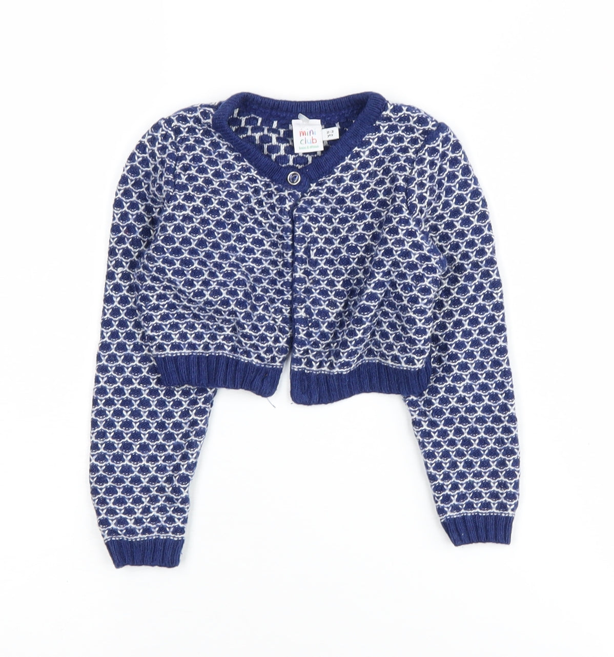 Mini Club Girls Blue Cardigan 2-3 Years Geometric Pattern