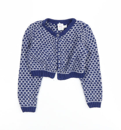 Mini Club Girls Blue Cardigan 2-3 Years Geometric Pattern