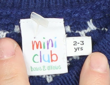 Mini Club Girls Blue Cardigan 2-3 Years Geometric Pattern