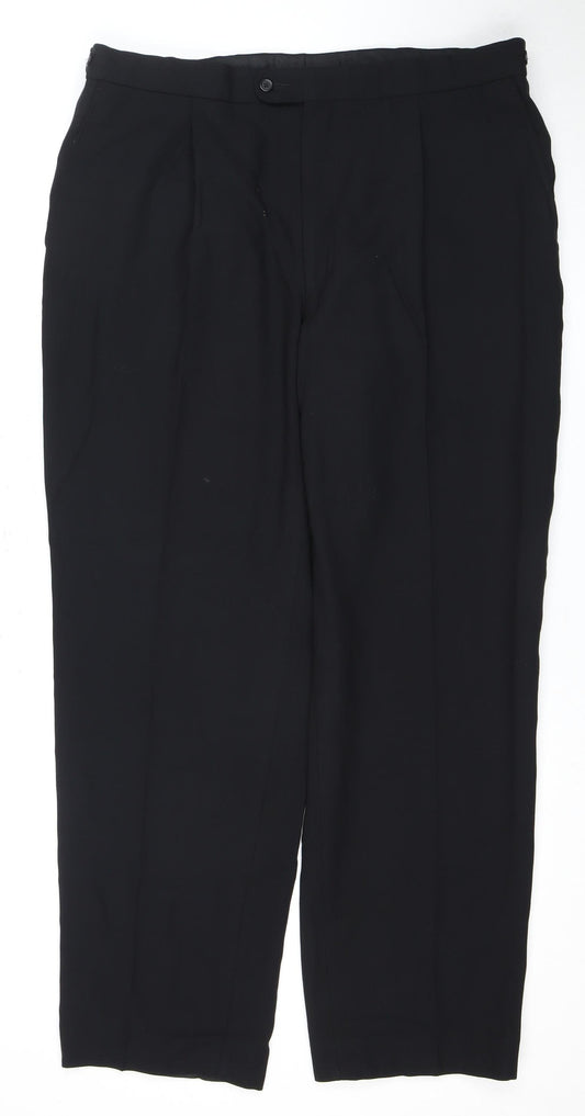 Daniel Hechter Men's Black Wool Trousers, 40 in Waist, Regular Fit