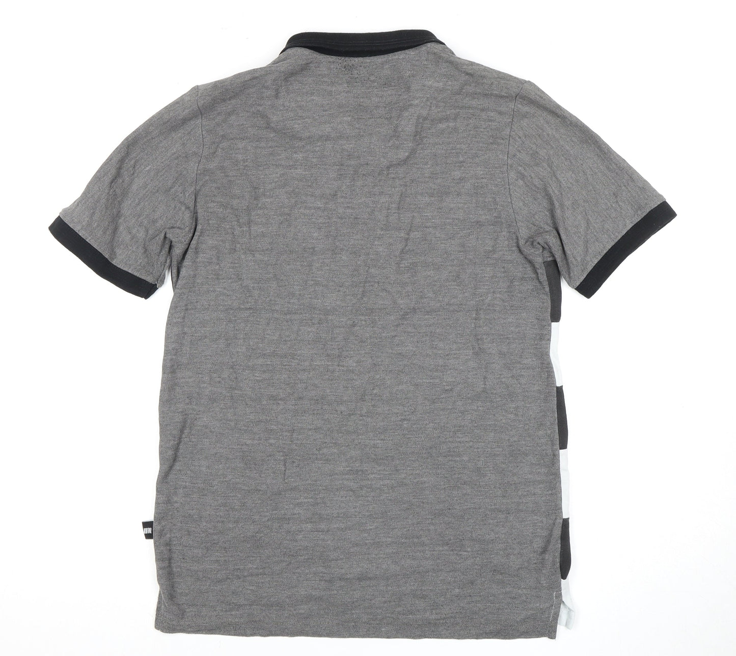 Grey Striped Men's Polo, M, Cotton, Short Sleeve