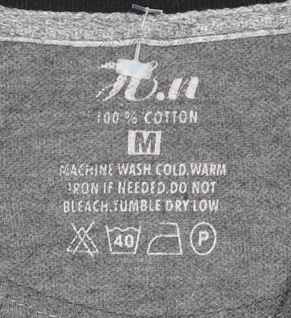 Grey Striped Men's Polo, M, Cotton, Short Sleeve