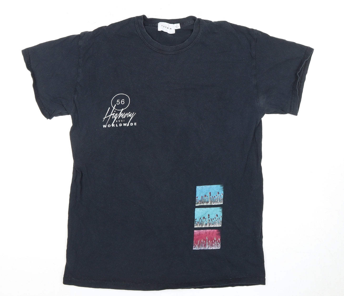 Topman Men's Black Graphic Print T-Shirt Small