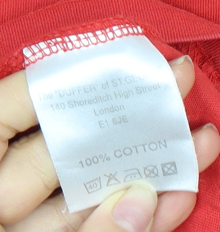 Duffer Men's Red Small T-Shirt Crew Neck Logo