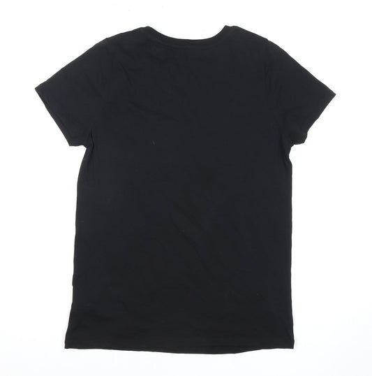 New Look Women's Black Embroidered T-Shirt UK 10